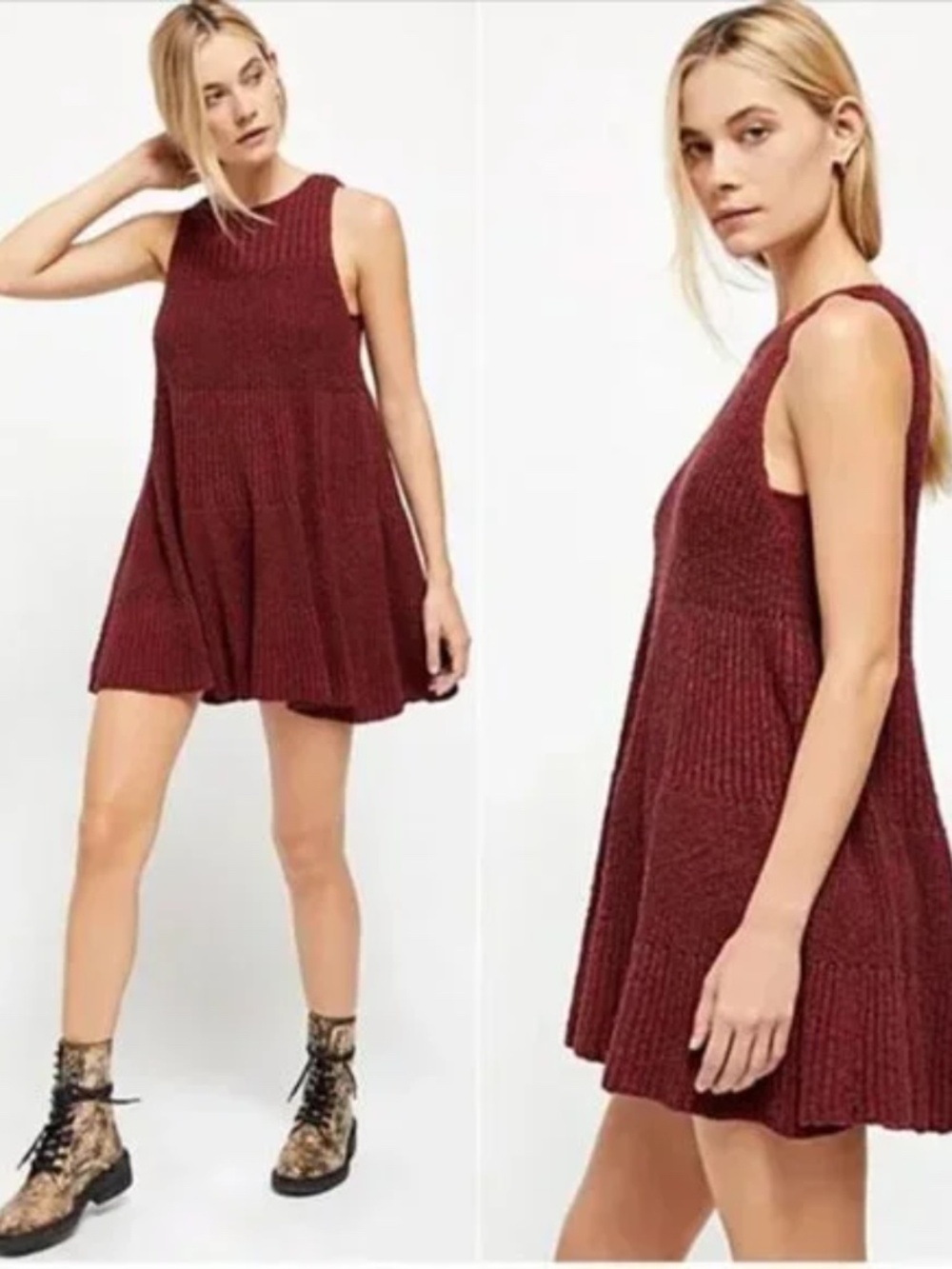 Free People Womens Waterfall Knit Sleeveless Sweaterdress Red Sz XS